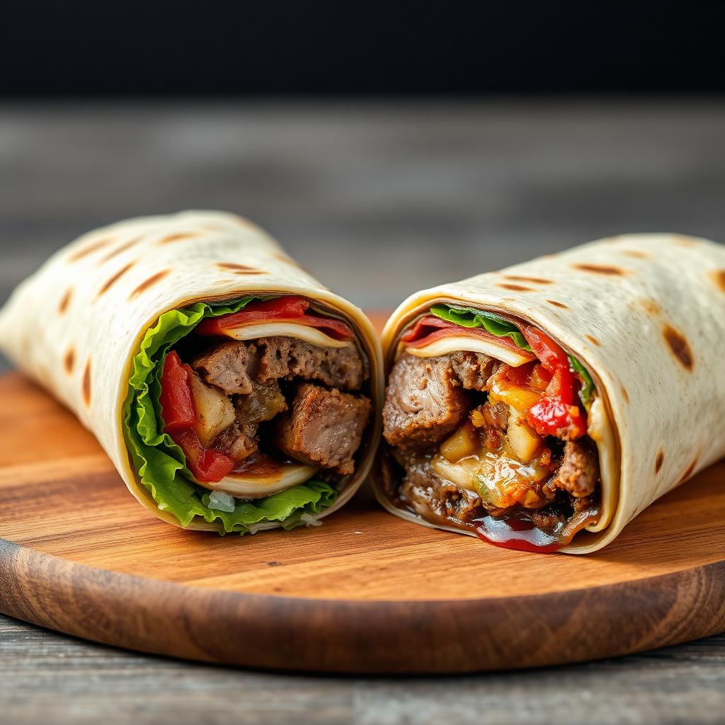 Durum kebab wrap cut in half